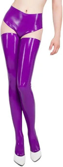 Latex 100% Rubber Stockings Shorts Set Tight Stockings Purple 0.4mm
