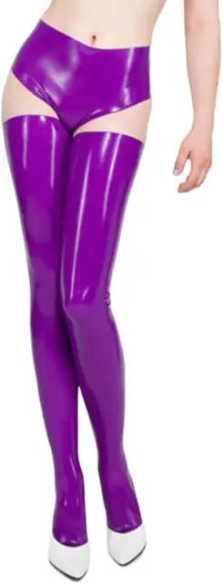 Latex 100% Rubber Stockings Shorts Set Tight Stockings Purple 0.4mm