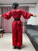 Latex Rubber V-neck Long Loose-fitting Jumpsuit, Suitable for Parties, Cosplay and Casual Wear.