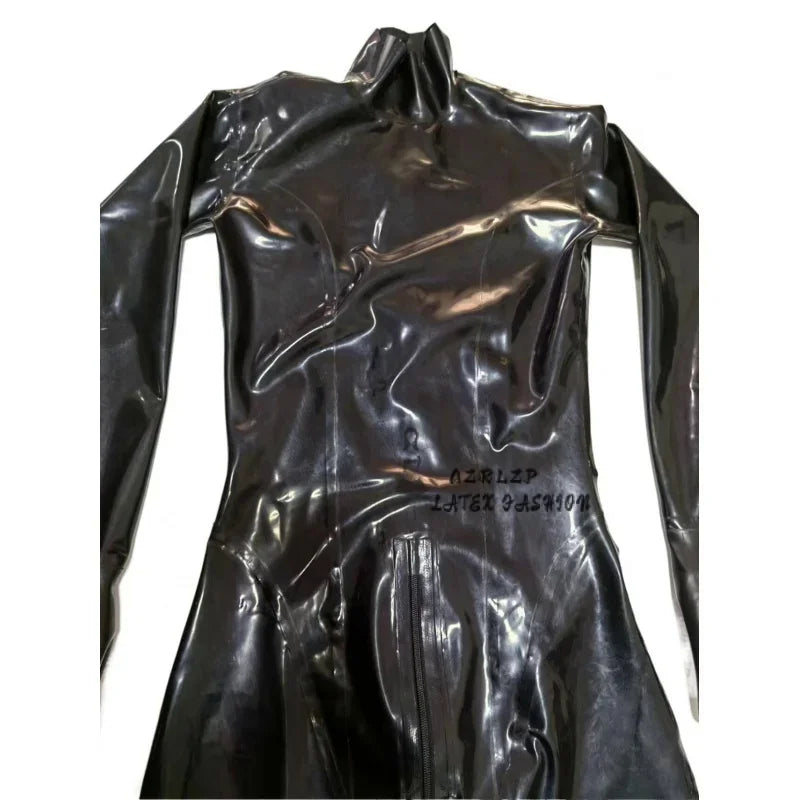 Latex Catsuit Latex Rubber Cosplay Bodysuit with Zip Back Through Crotch Black Full Catsuit Suitable for men and women