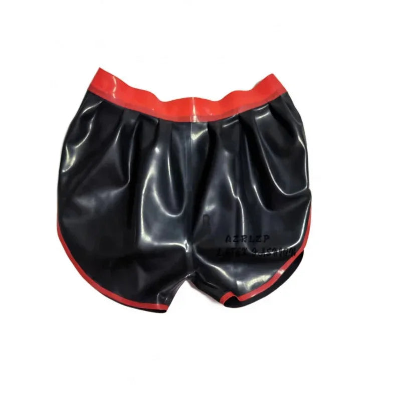 Latex Unisex Black Boxer Shorts with Red Waist Underwear 0.4mm Size