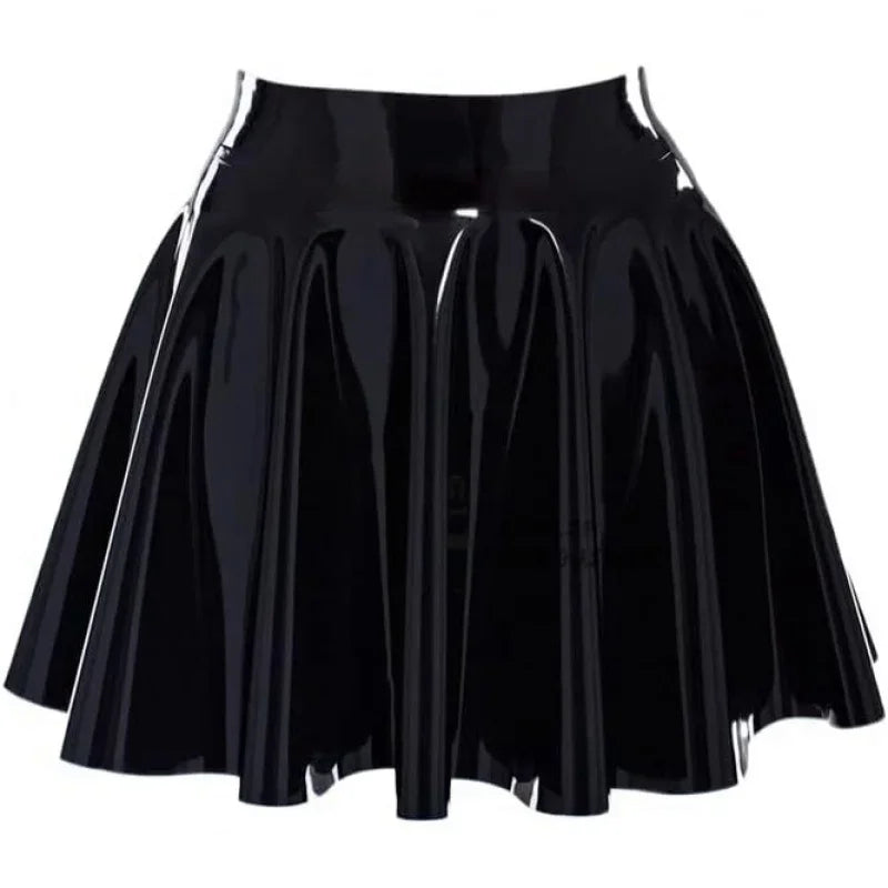 Black Sexy Latex Rubber No Zipper Skate Mini Skirt