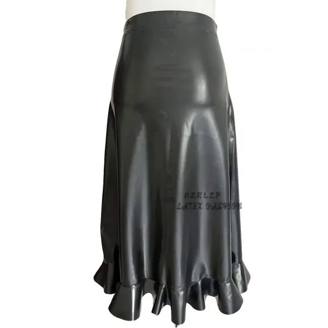 Latex Skirt Women'S  Rubber High Waist Black Skinny Midi Ruffles Playsuit Bodycon Bottoms