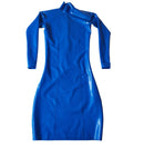 Sexy French Maid Latexkleid mit kurzen Ärmeln, Knopfleiste vorne, Umlegekragen, Gummi-Uniform, Bodycon Playsuit
