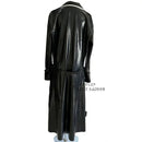 Latexmantel Gummi Unisex Schwarz Cooler Windbreaker Jacke Mit Gürtel Über Dem Knie Längere Oberbekleidung Trench
