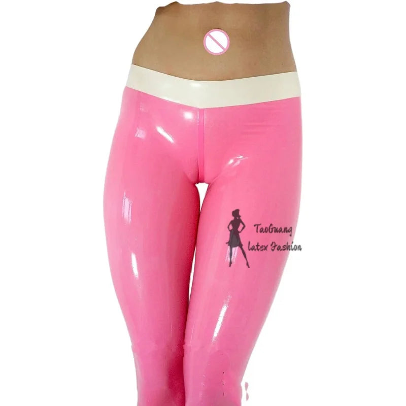 Sexy Women Pink Latex Rubber Trousers High Stretch Latex Tights Legging Plus Size Customize