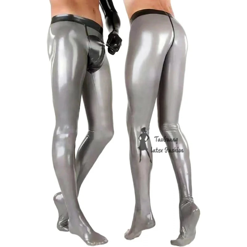 Latex Pants Men's Leggings with Front Zipper Cool Sexy Clubwear Customized 0.4Mm