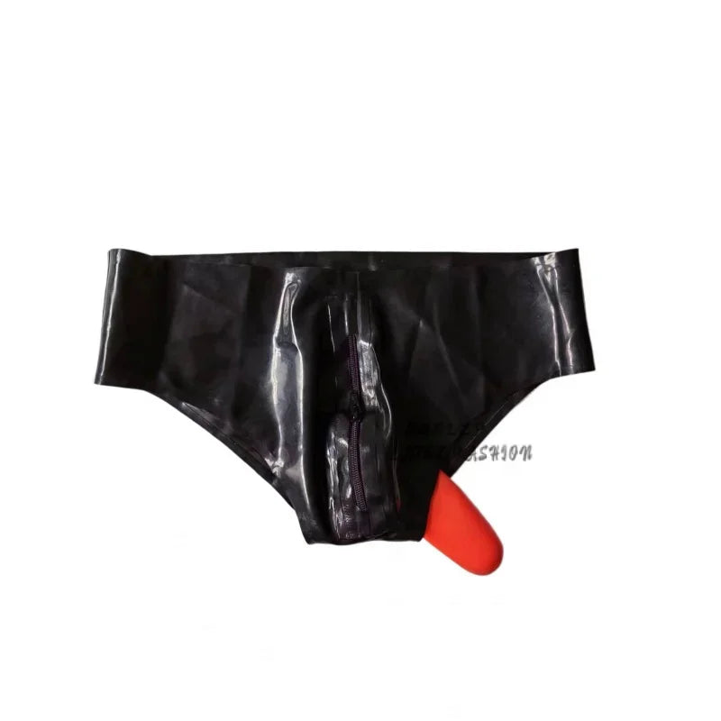 Sexy Men Latex Briefs Penis With Zipper Fetish Rubber Underwear Condom