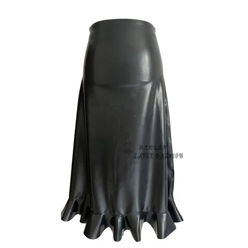 Latex Skirt Women'S  Rubber High Waist Black Skinny Midi Ruffles Playsuit Bodycon Bottoms