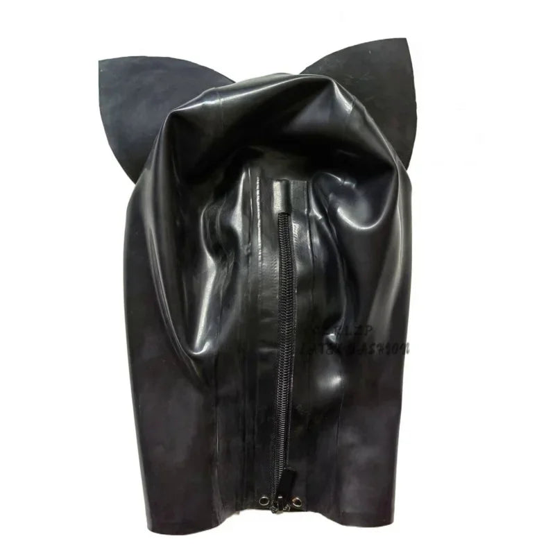 Latex Rubber Hood With Cat'S Ears Decoration Beautiful Headgear Rubber Mask