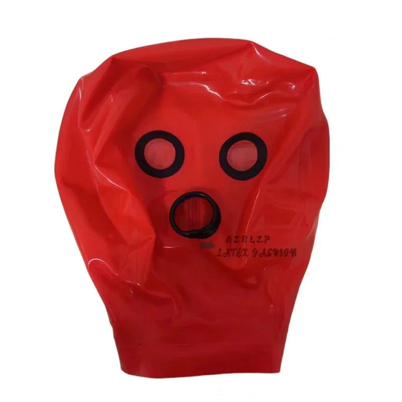 Red Latex Rubber Inflatable Unisex Double Layer Ball Mask Hood Winks Open Mouth