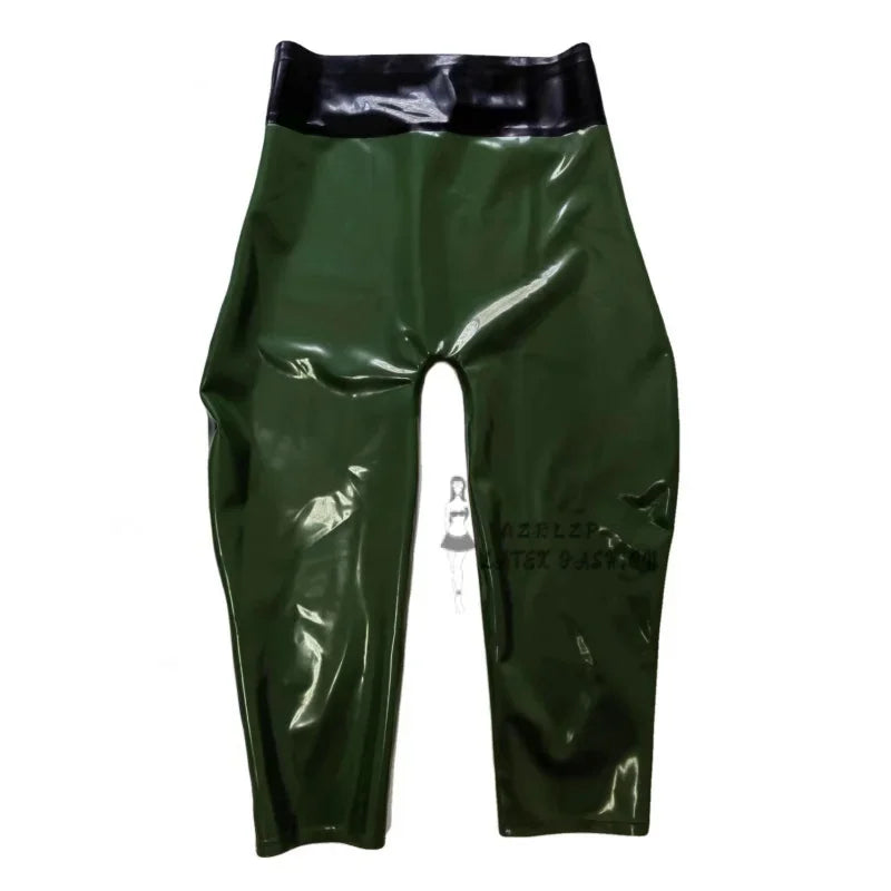 ArmyGreen And Black Trims Sexy Latex Leggings Rubber Shorts