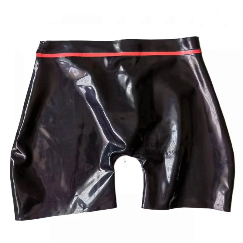 Men's Latex Boxer with Trims Ring Hole Latex Lingerie Boxers Shorts