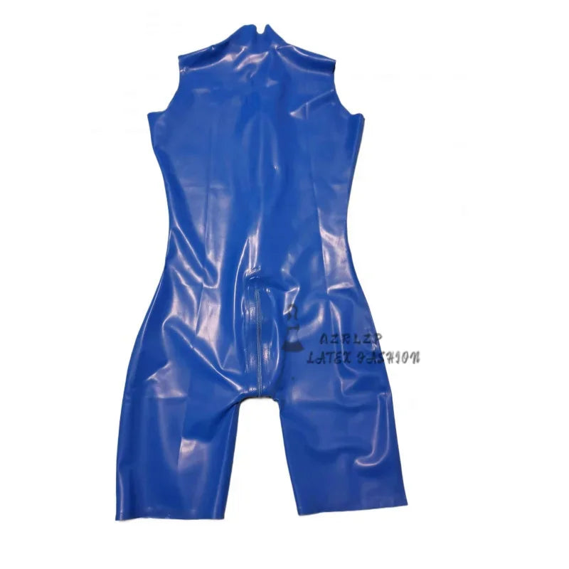 latex Catsuit rubber Sexy Jumpsuit Women Skinny Sleeveless Bodysuit With long gloves and socks