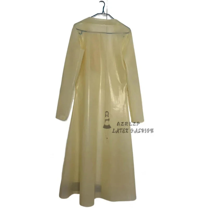 Clear Latex Rubber Sexy Perspective Trench Turn-Down Neck Raincoats With Belt Long Jacket Suit Transparency Coats Dress