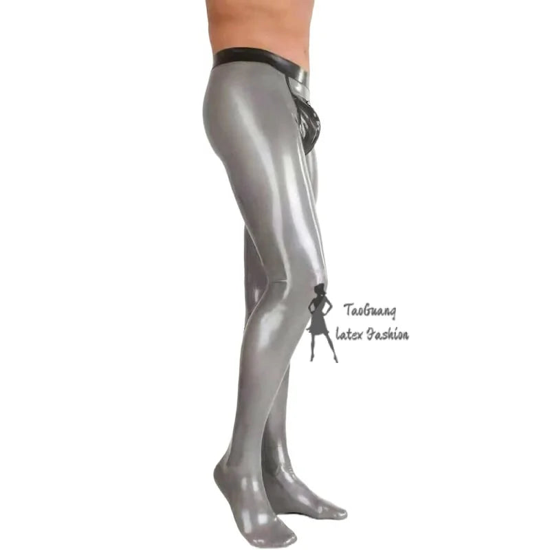 Latex Pants Men's Leggings with Front Zipper Cool Sexy Clubwear Customized 0.4Mm