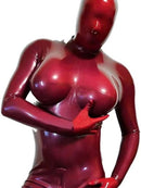 Neck Entry Unisex Sexy Full-coverage Latex Bodysuit, Rubber Catsuit with D-cup Silicone Breast Pads.