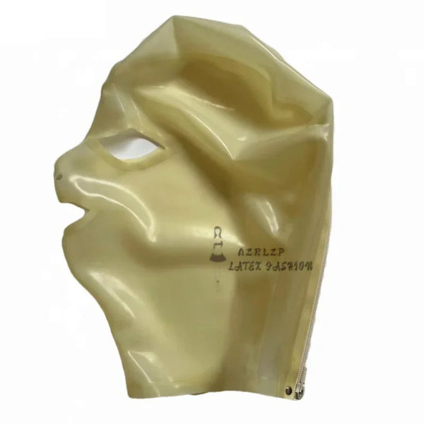 Sexy Transparent Latex Fetish Hood Mask Rubber Open Eyes Mouth With Back Zip