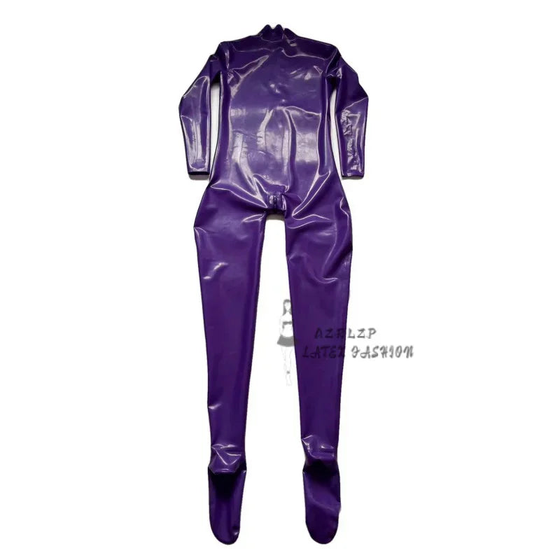 Latex Unisex Catsuit Purple Rubber Bodysuit With Back Zipper Zentai Unitard Costume