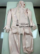 Unisex Baby Pink Sexy Latex Bodysuit Rubber Bodysuit with 3D Chest ，Hood Gloves Socks