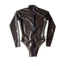 Men's 100% Latex Bodysuit Long Sleeve High Cut Leotard Rubber Swimming Catsuit Crotch Zipper