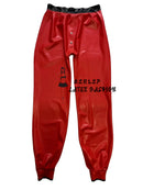 Men's Red and Black Sexy Sports Latex Pants with Buttons Front Rubber Trousers Bottoms