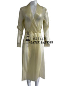 Transparent Latex Overcoat Rubber Long Sleeve Buttoned Coat with Belt Turndown Collar Long Jackets