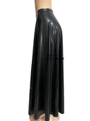 Women's Black Latex Ankle-length Pleated Skirt