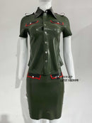 Latex Top + Skirt Set, Rubber Uniform, Military-style Dress
