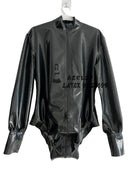 Black Latex Swimsuit, Rubber Sportswear with Back Zipper
