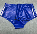 Women's Lake Blue Rubber Briefs with White Stripes on The Sides Latex Sports Shorts