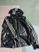 Latex Sports Jacket, Rubber Hooded Top with Side Stripes.