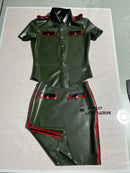 Latex Top + Skirt Set, Rubber Uniform, Military-style Dress