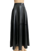 Women's Black Latex Ankle-length Pleated Skirt