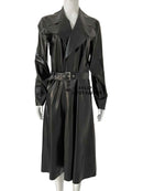 Plus Size Unisex Fashion Latex Trench Coats Slim Long Sleeve Belted Coat Rubber Windbreaker Overcoat