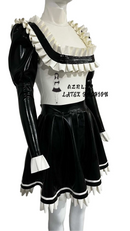 Sexy Latex Maiden Kleid Dress Skirt Rubber Ganzanzug Ruffle Suit
