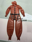 Unisex Transparent Brown Latex Casual Hooded Jumpsuit/rubber Bodysuit
