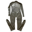 Men's Latex Catsuit Neck Entry Fetish Rubber Bodysuit with Crotch Holes No Zip