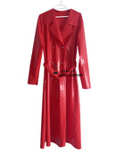 Women's Fashion Latex Red Coat Rubber Uniform Long Trench Coat
