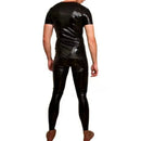 Sexy Black Men's Neck Entry Catsuit Short Sleeve   Rubber Bodysuit  Round Collar Customize