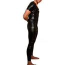 Sexy Black Men's Neck Entry Catsuit Short Sleeve   Rubber Bodysuit  Round Collar Customize