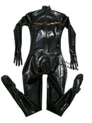 Sexy Black Latex Catsuit 3D Breast Fetish Full Bodysuit with Hood Gloves Socks Corset