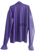 Latex Ruffles Shirts Lady Puff Long Sleeve Blosue Zipper Turn-down Collar Rubber Women's Tops