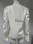 Latex Long Sleeve Slim Female Shirts Smocked Lapel Trim Lace Detail Slim Fit Casual Outerwear