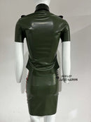 Latex Top + Skirt Set, Rubber Uniform, Military-style Dress