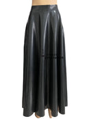 Women's Black Latex Ankle-length Pleated Skirt