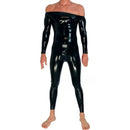 Black Men's Neck Entry Latex Catsuit with Crotch Zipper Rubber Bodysuit