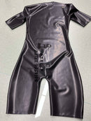 Neck-Entry Latex Catsuit / Rubber Jumpsuit — Open Crotch (Round Hole), No Zipper