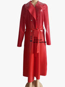 Women's Fashion Latex Red Coat Rubber Uniform Long Trench Coat