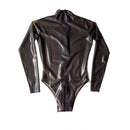 Men's 100% Latex Bodysuit Long Sleeve High Cut Leotard Rubber Swimming Catsuit Crotch Zipper